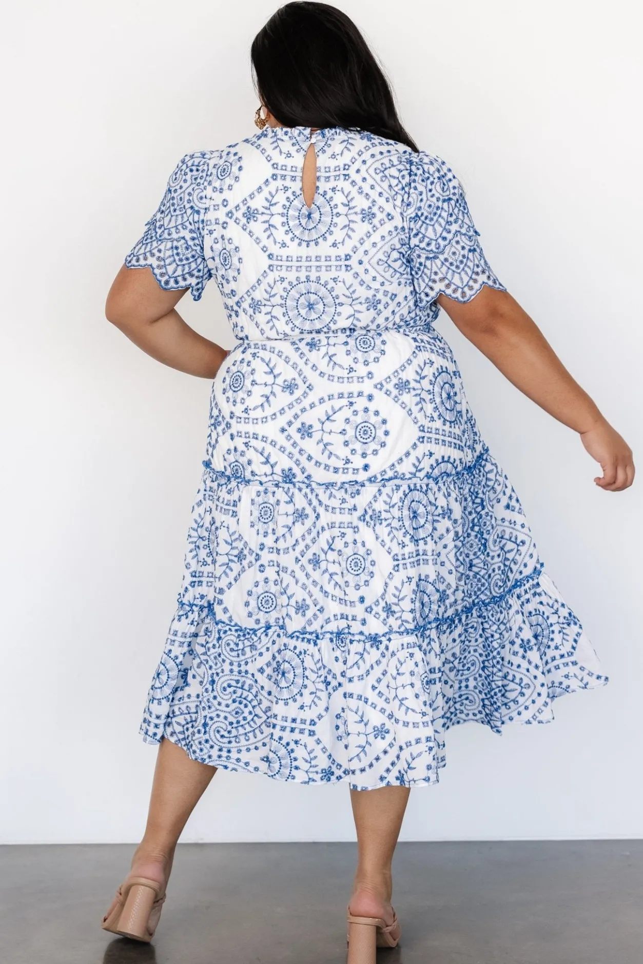 New Baltic Born Mirabel Eyelet Midi Dress | White + Blue White+Blue