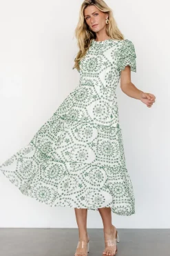 Best Baltic Born Mirabel Eyelet Midi Dress | White + Green White+Green