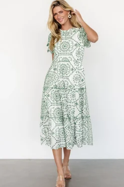 Best Baltic Born Mirabel Eyelet Midi Dress | White + Green White+Green