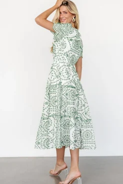 Best Baltic Born Mirabel Eyelet Midi Dress | White + Green White+Green