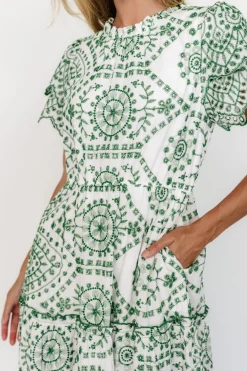 Best Baltic Born Mirabel Eyelet Midi Dress | White + Green White+Green