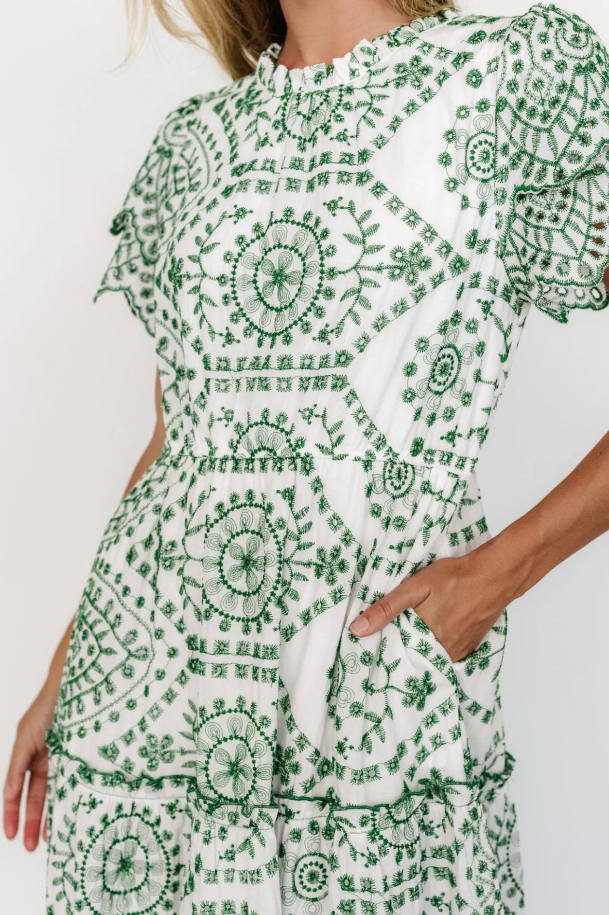 Best Baltic Born Mirabel Eyelet Midi Dress | White + Green White+Green