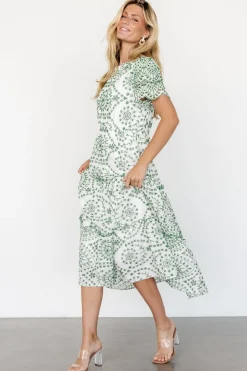 Best Baltic Born Mirabel Eyelet Midi Dress | White + Green White+Green