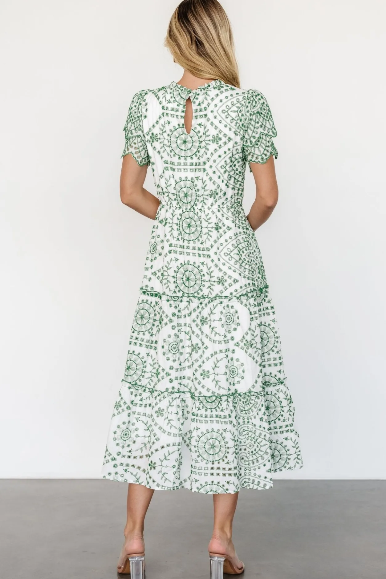 Best Baltic Born Mirabel Eyelet Midi Dress | White + Green White+Green