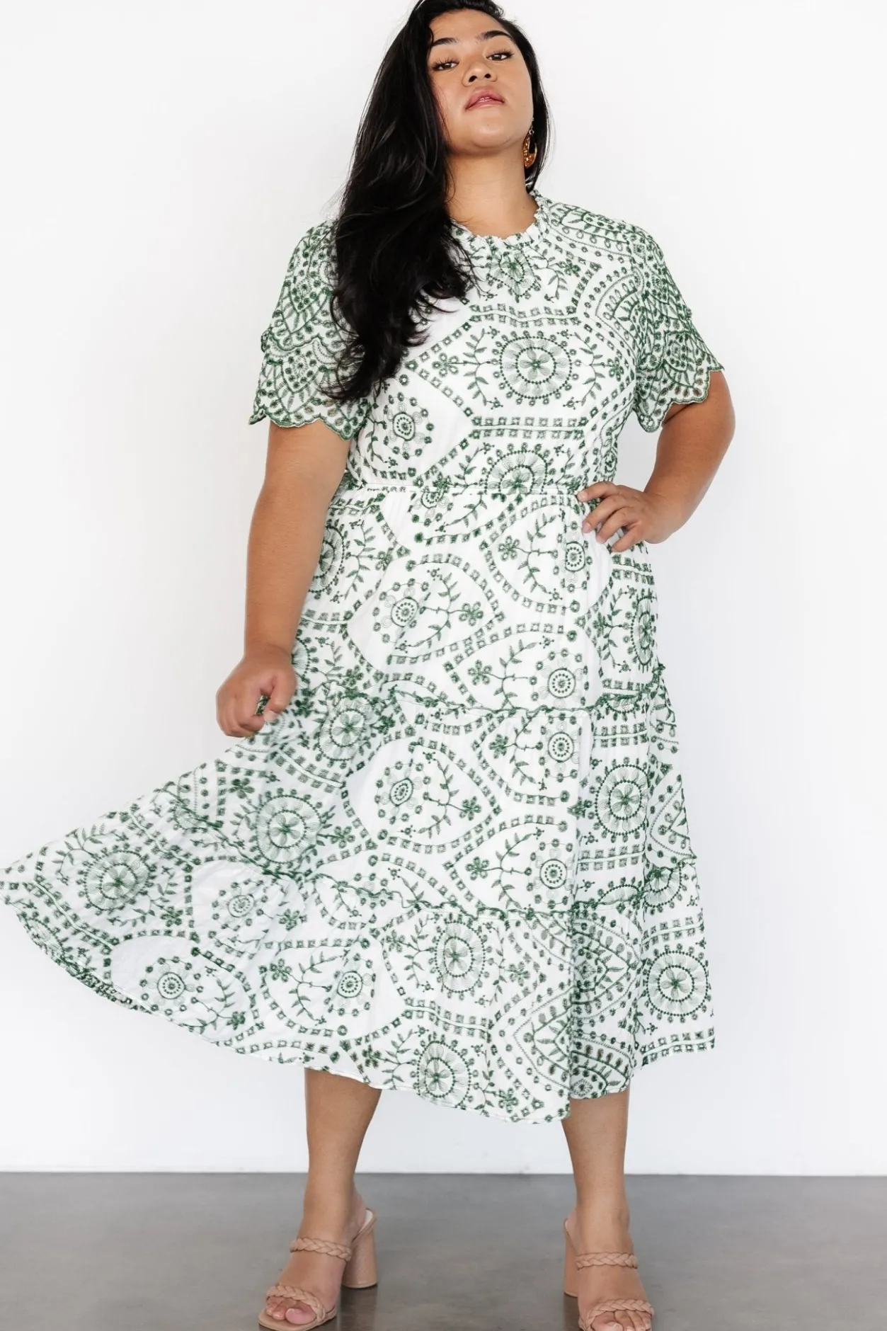 Best Baltic Born Mirabel Eyelet Midi Dress | White + Green White+Green