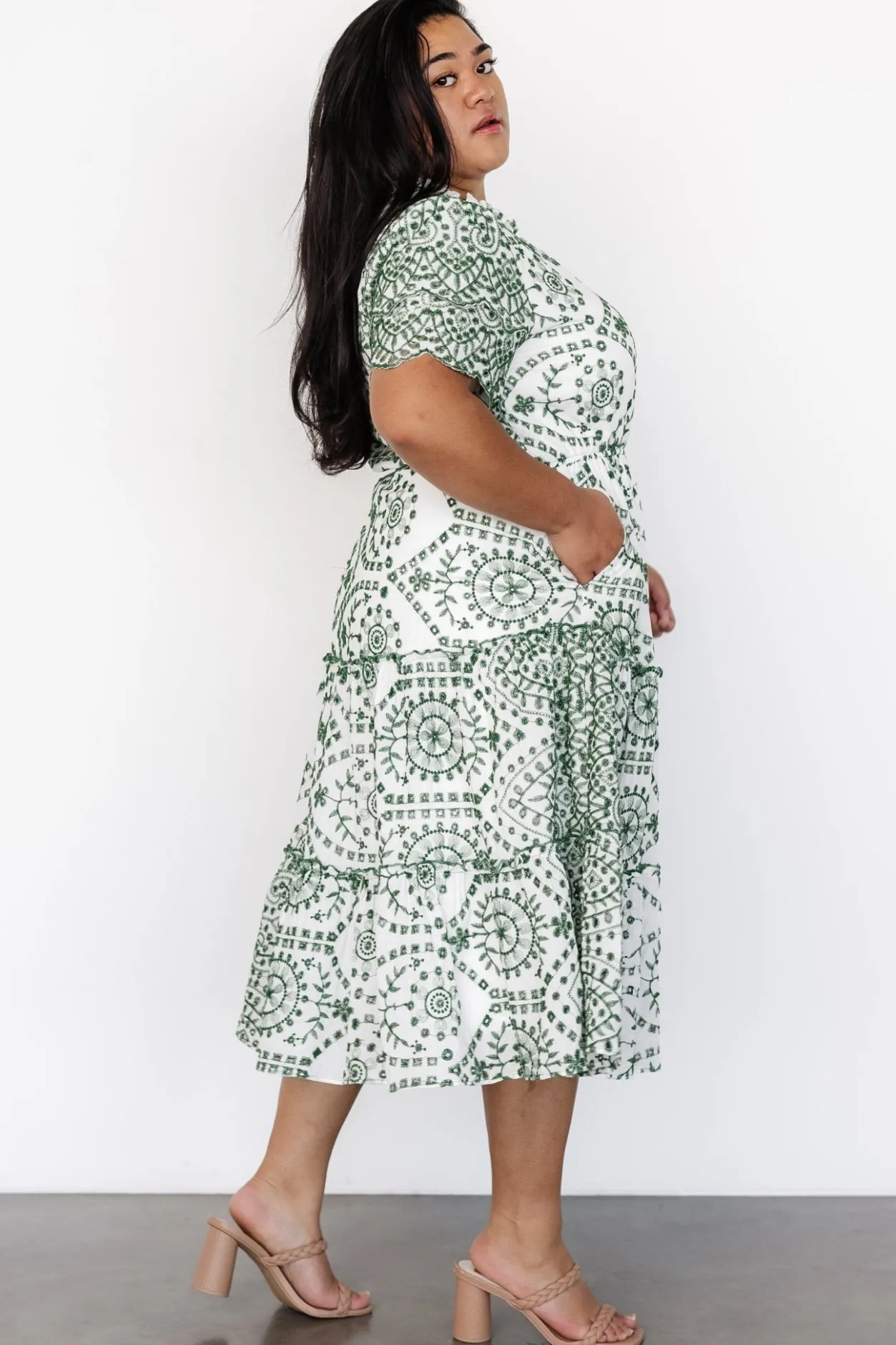Best Baltic Born Mirabel Eyelet Midi Dress | White + Green White+Green