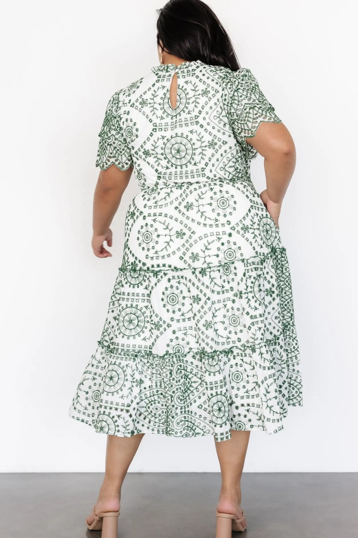 Best Baltic Born Mirabel Eyelet Midi Dress | White + Green White+Green