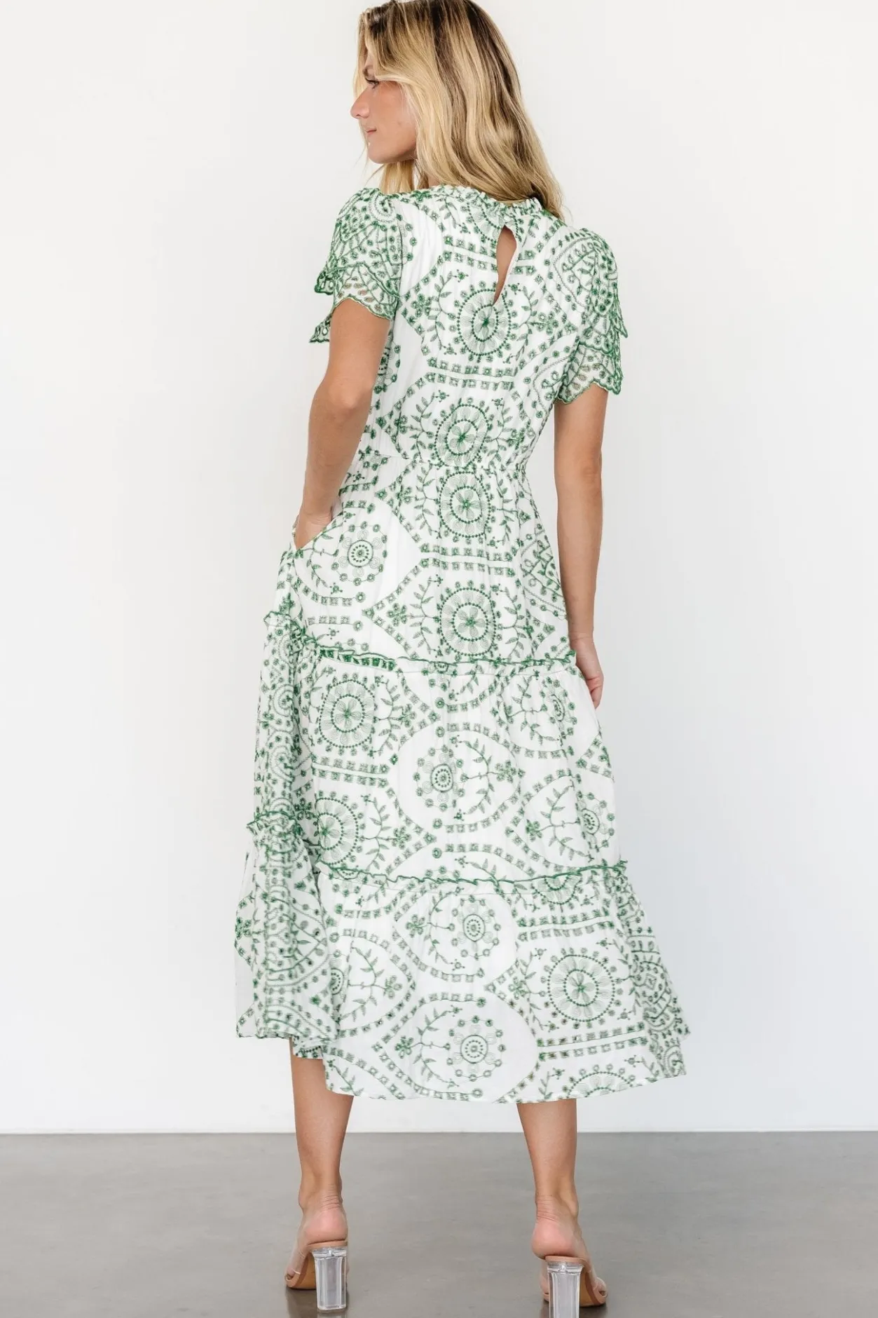 Best Baltic Born Mirabel Eyelet Midi Dress | White + Green White+Green