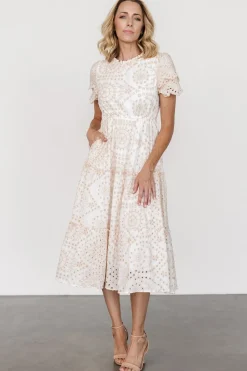 New Baltic Born Mirabel Eyelet Midi Dress | White + Natural White+Natural