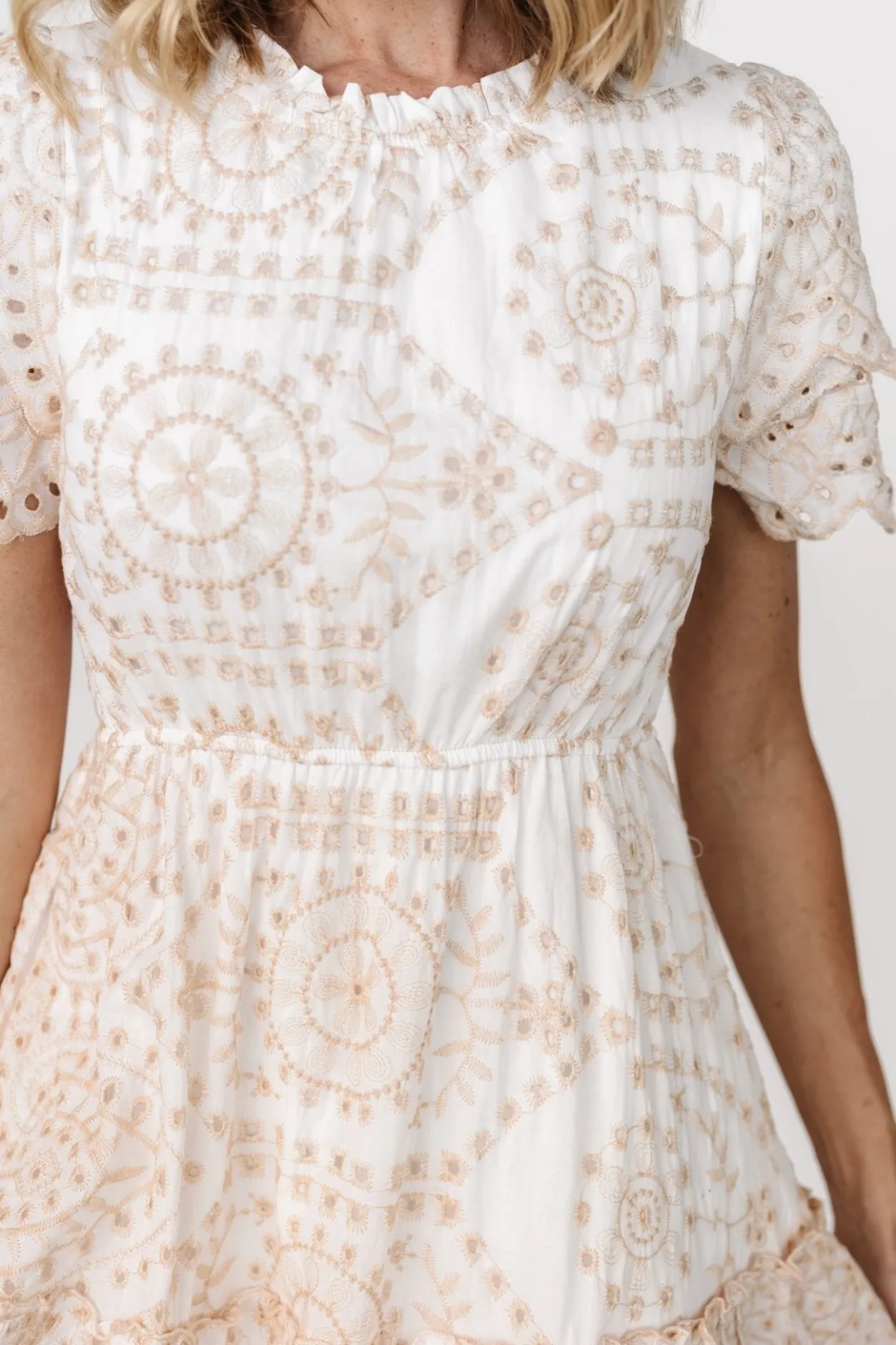 New Baltic Born Mirabel Eyelet Midi Dress | White + Natural White+Natural