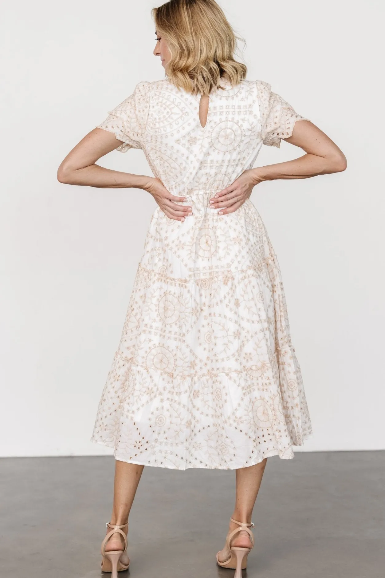 New Baltic Born Mirabel Eyelet Midi Dress | White + Natural White+Natural
