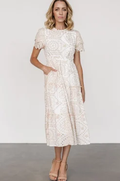 New Baltic Born Mirabel Eyelet Midi Dress | White + Natural White+Natural