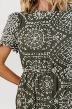 New Baltic Born Mirabel Eyelet Midi Dress | Olive + White Olive+White