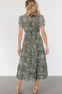 New Baltic Born Mirabel Eyelet Midi Dress | Olive + White Olive+White
