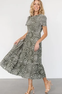 New Baltic Born Mirabel Eyelet Midi Dress | Olive + White Olive+White
