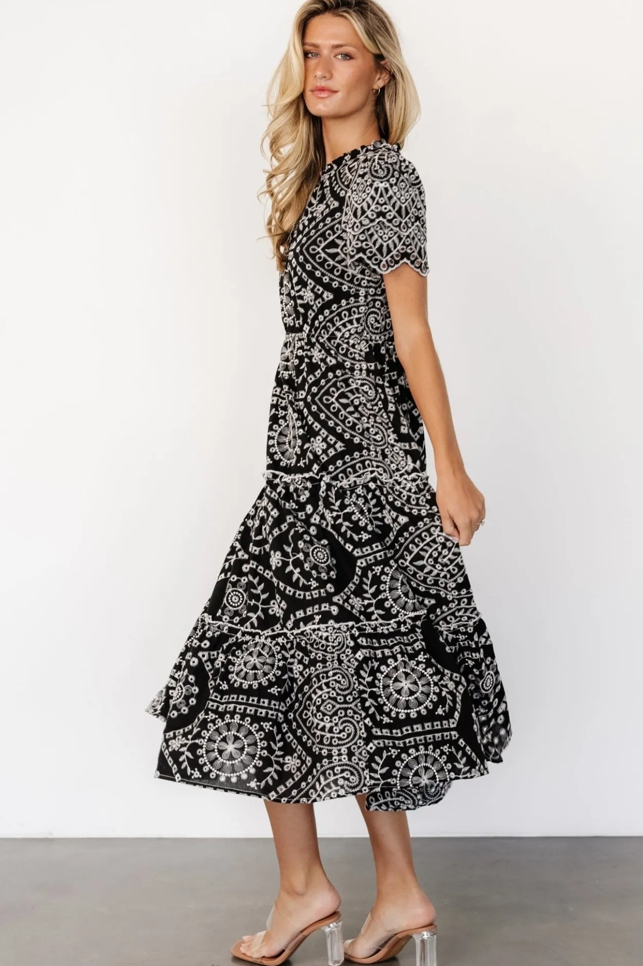 Discount Baltic Born Mirabel Eyelet Midi Dress | Black + White Black+White