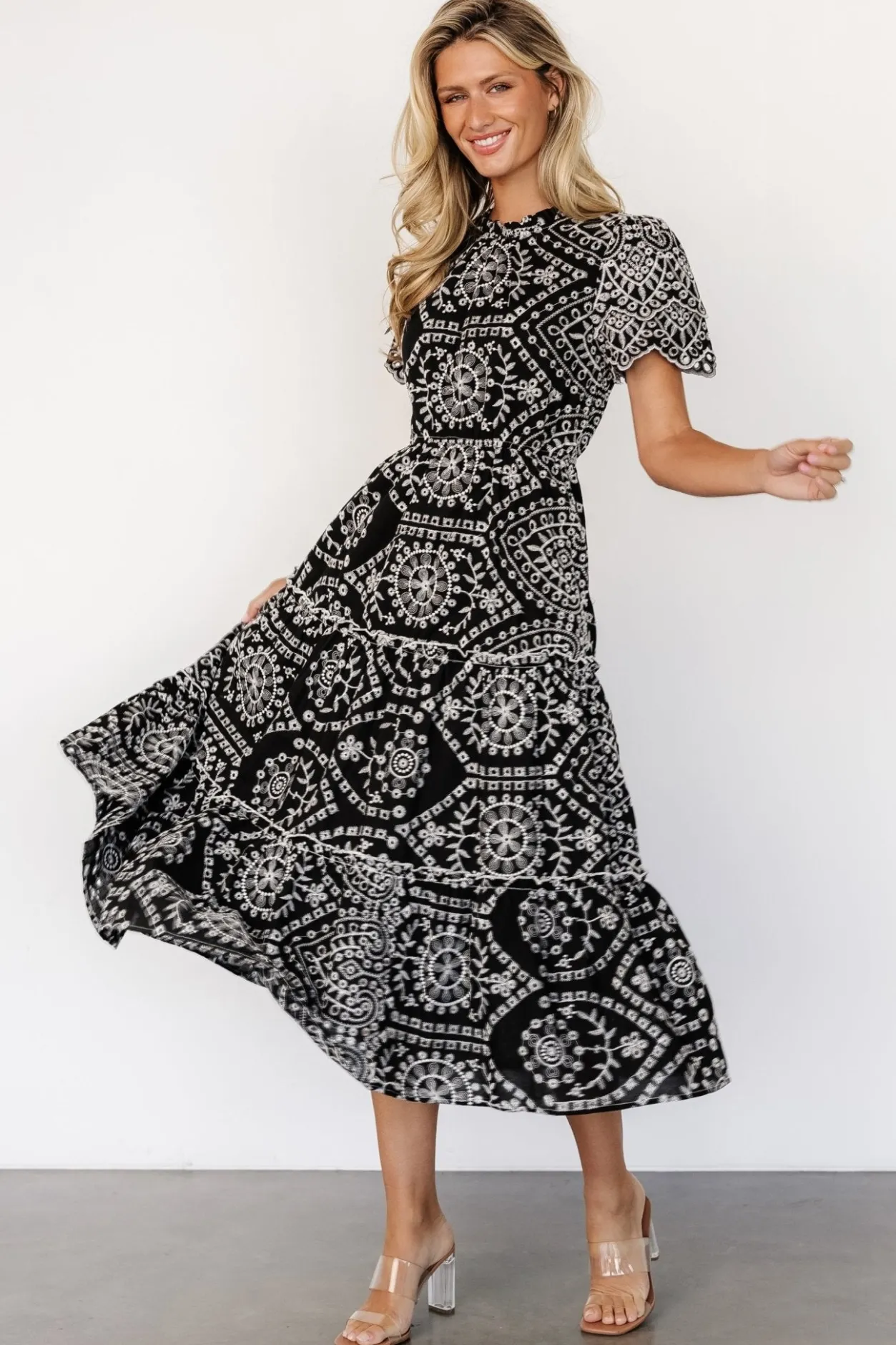 Discount Baltic Born Mirabel Eyelet Midi Dress | Black + White Black+White