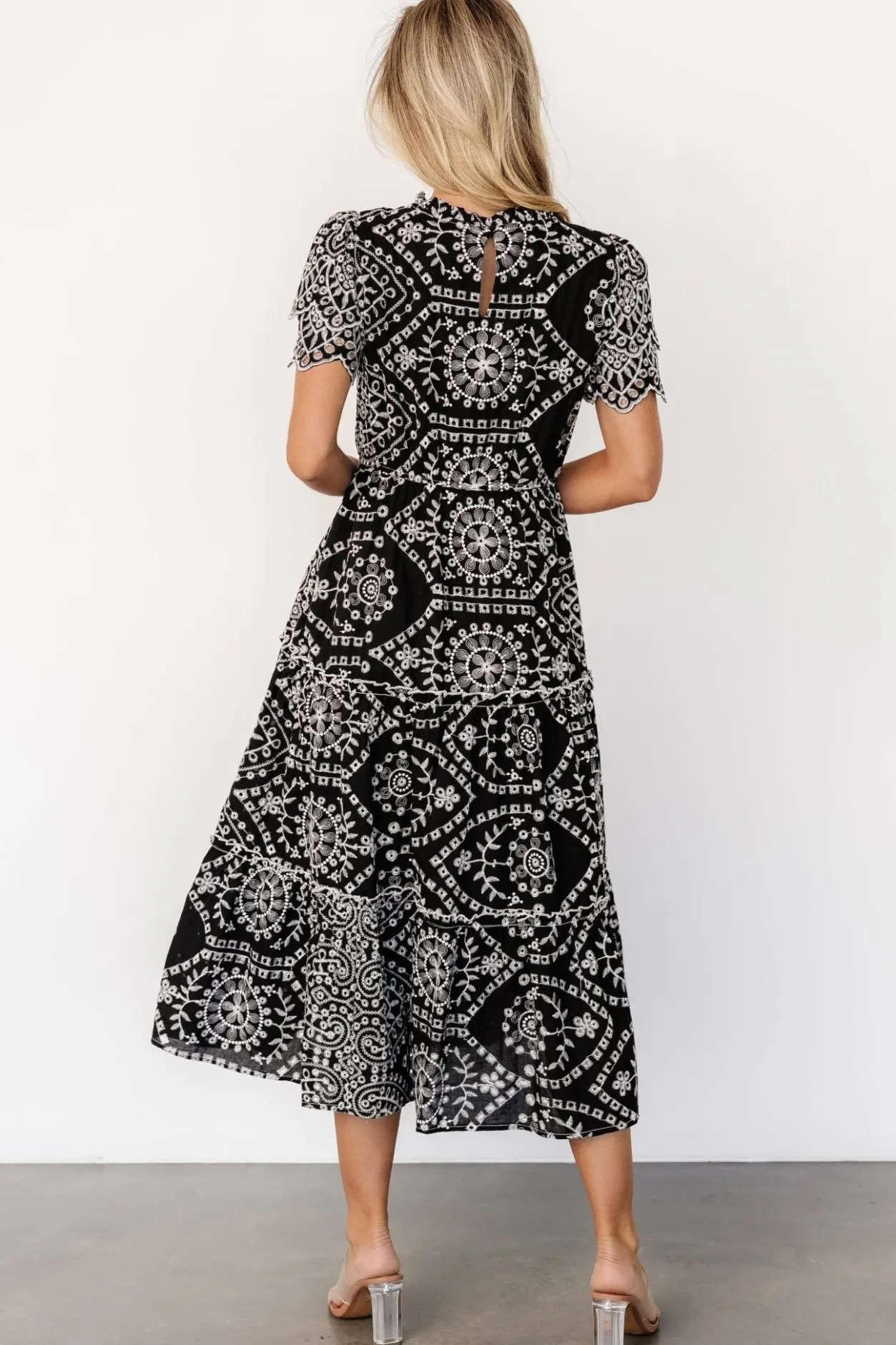 Discount Baltic Born Mirabel Eyelet Midi Dress | Black + White Black+White