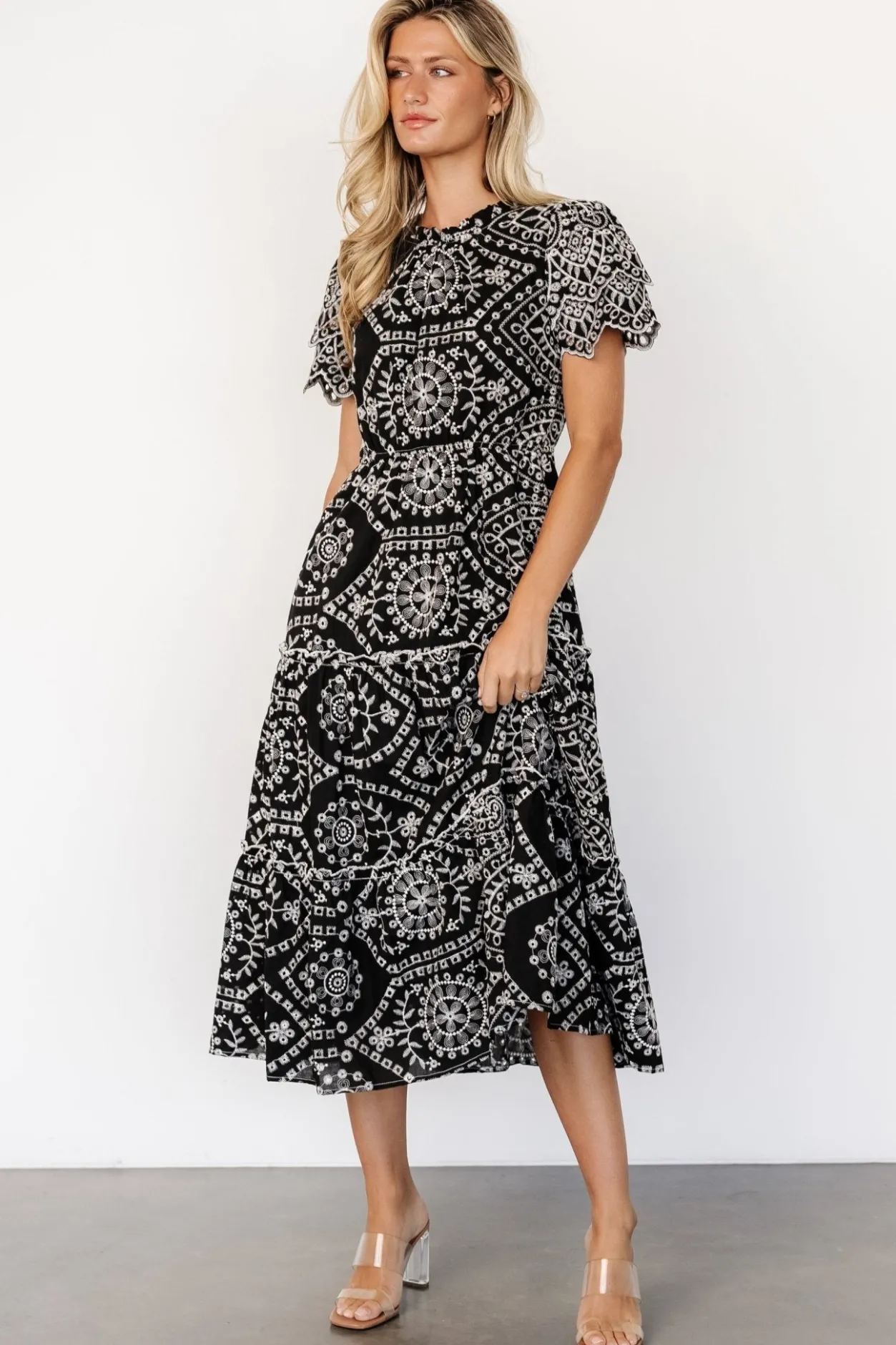 Discount Baltic Born Mirabel Eyelet Midi Dress | Black + White Black+White