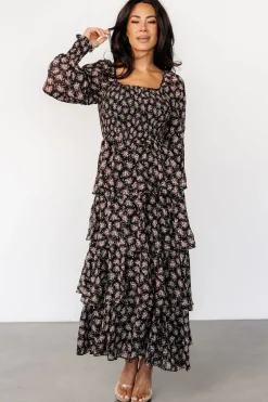 Discount Baltic Born Miranda Tiered Maxi Dress | Black Floral BlackFloral