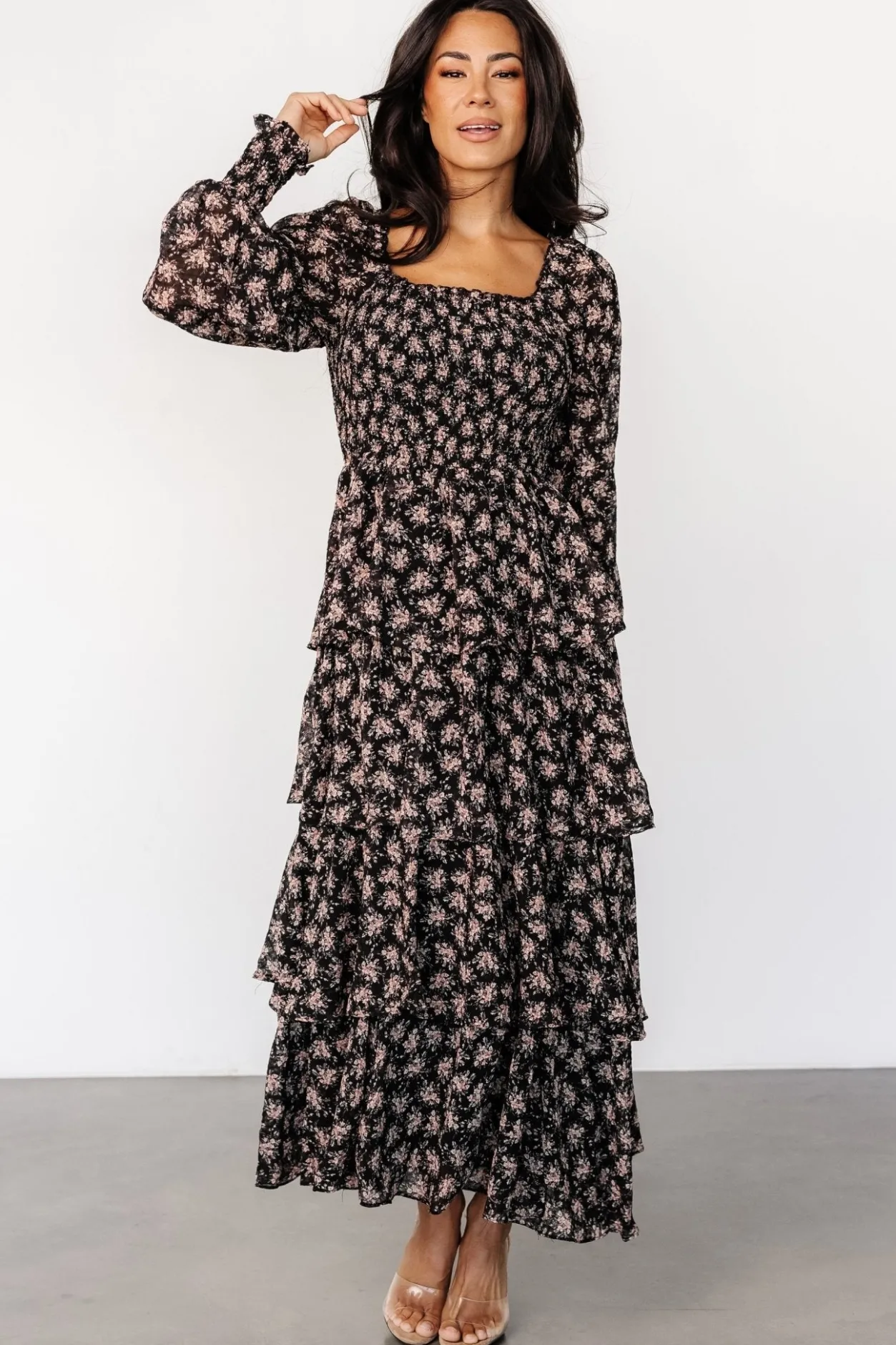 Discount Baltic Born Miranda Tiered Maxi Dress | Black Floral BlackFloral