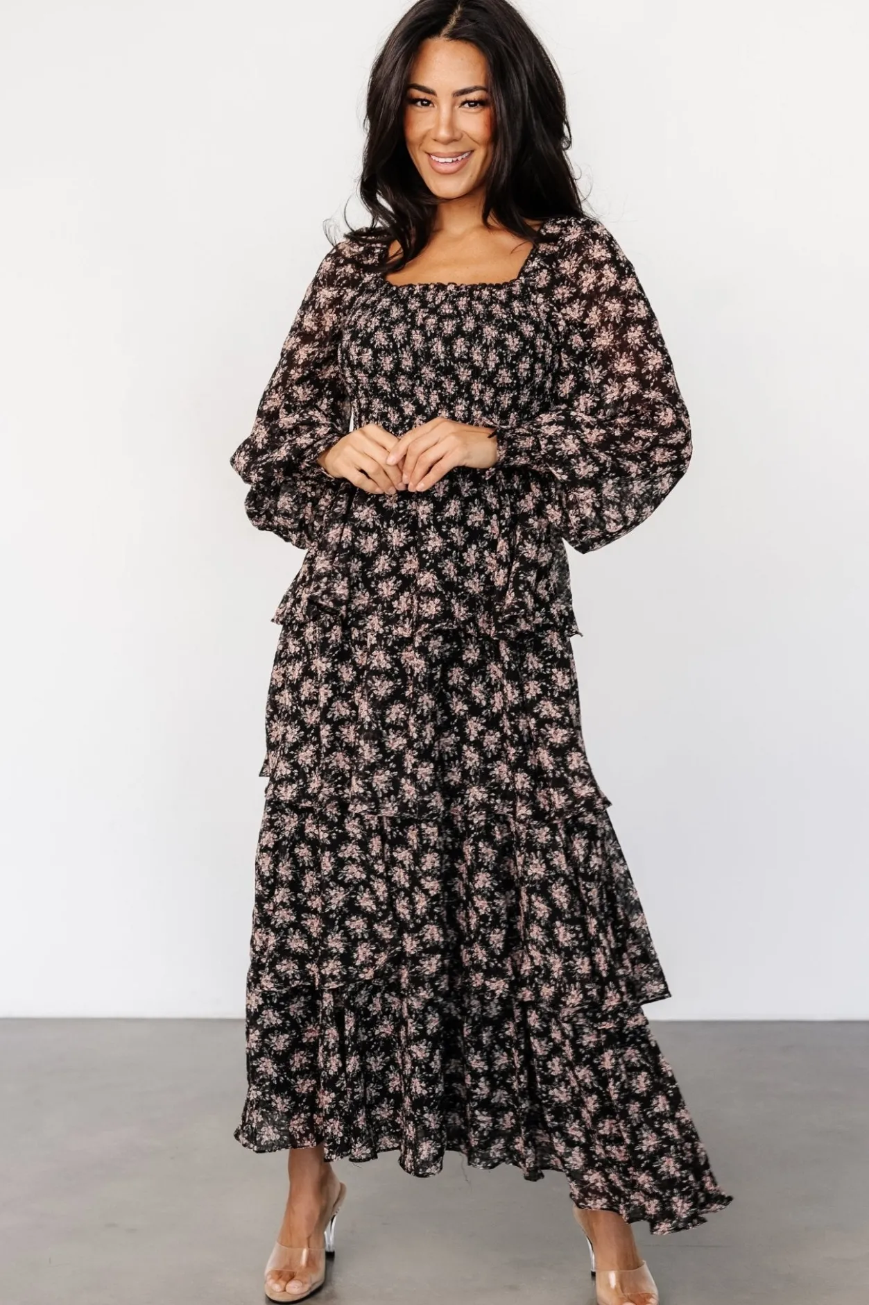 Discount Baltic Born Miranda Tiered Maxi Dress | Black Floral BlackFloral
