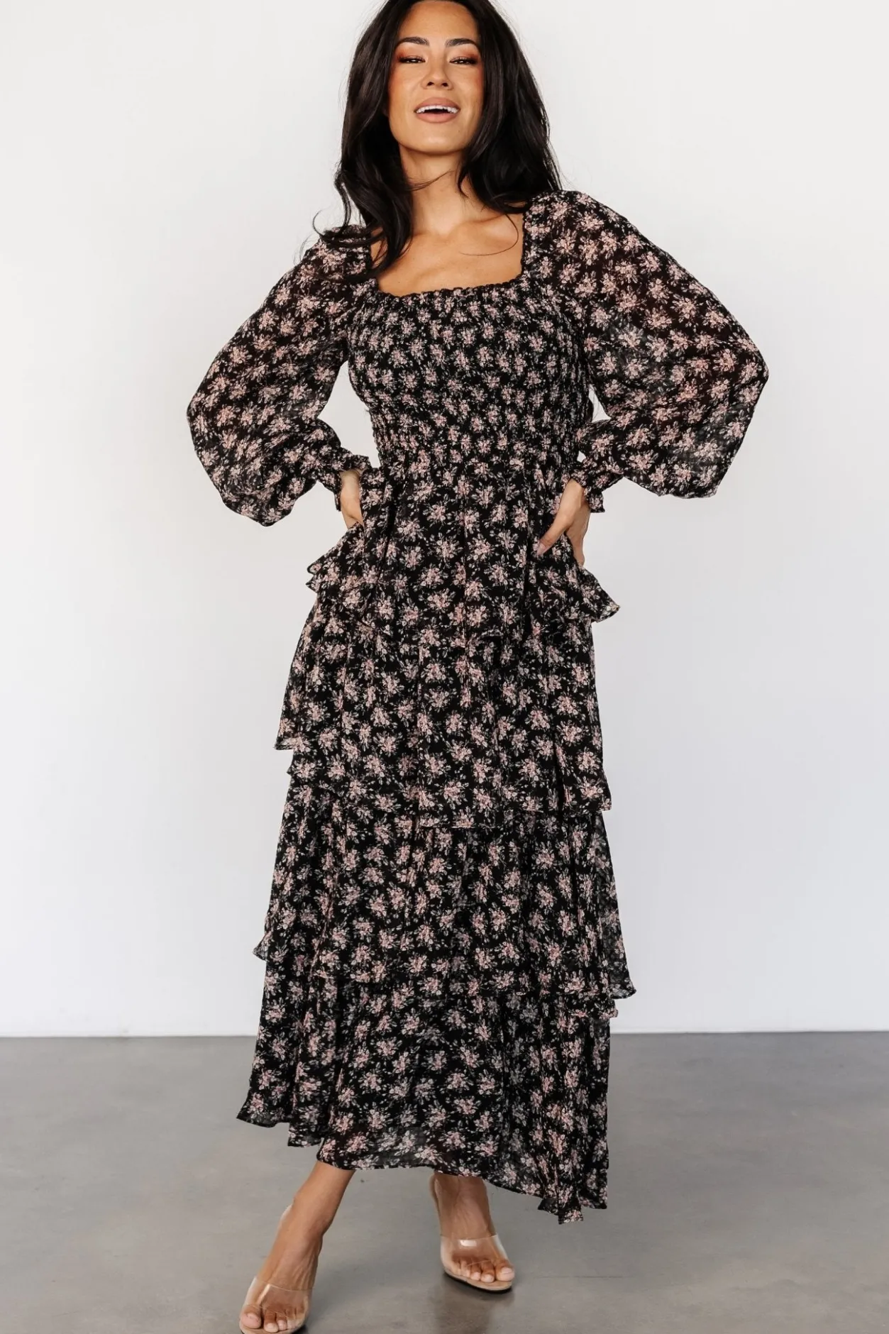 Discount Baltic Born Miranda Tiered Maxi Dress | Black Floral BlackFloral