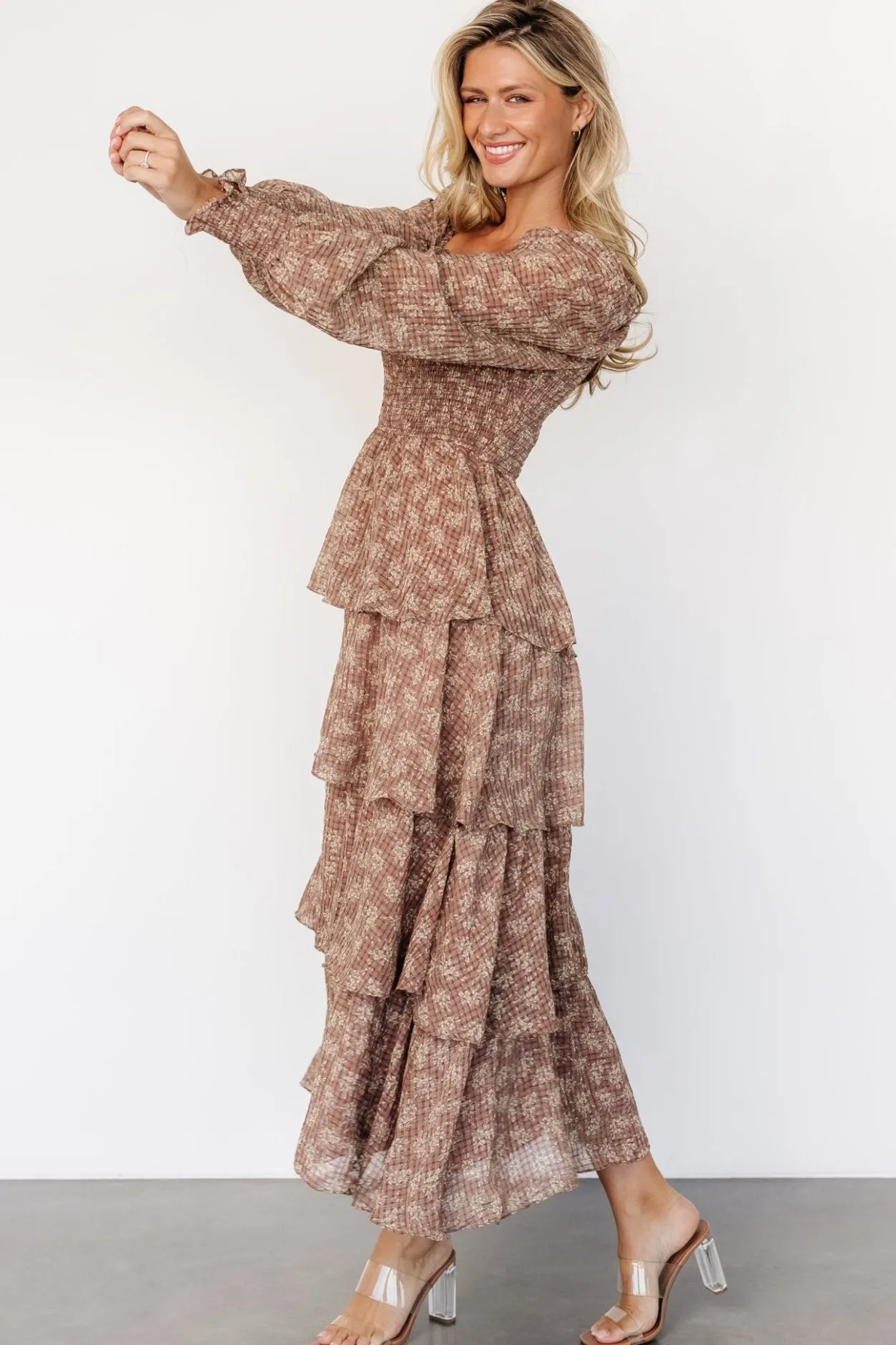 Online Baltic Born Miranda Tiered Maxi Dress | Latte Floral LatteFloral