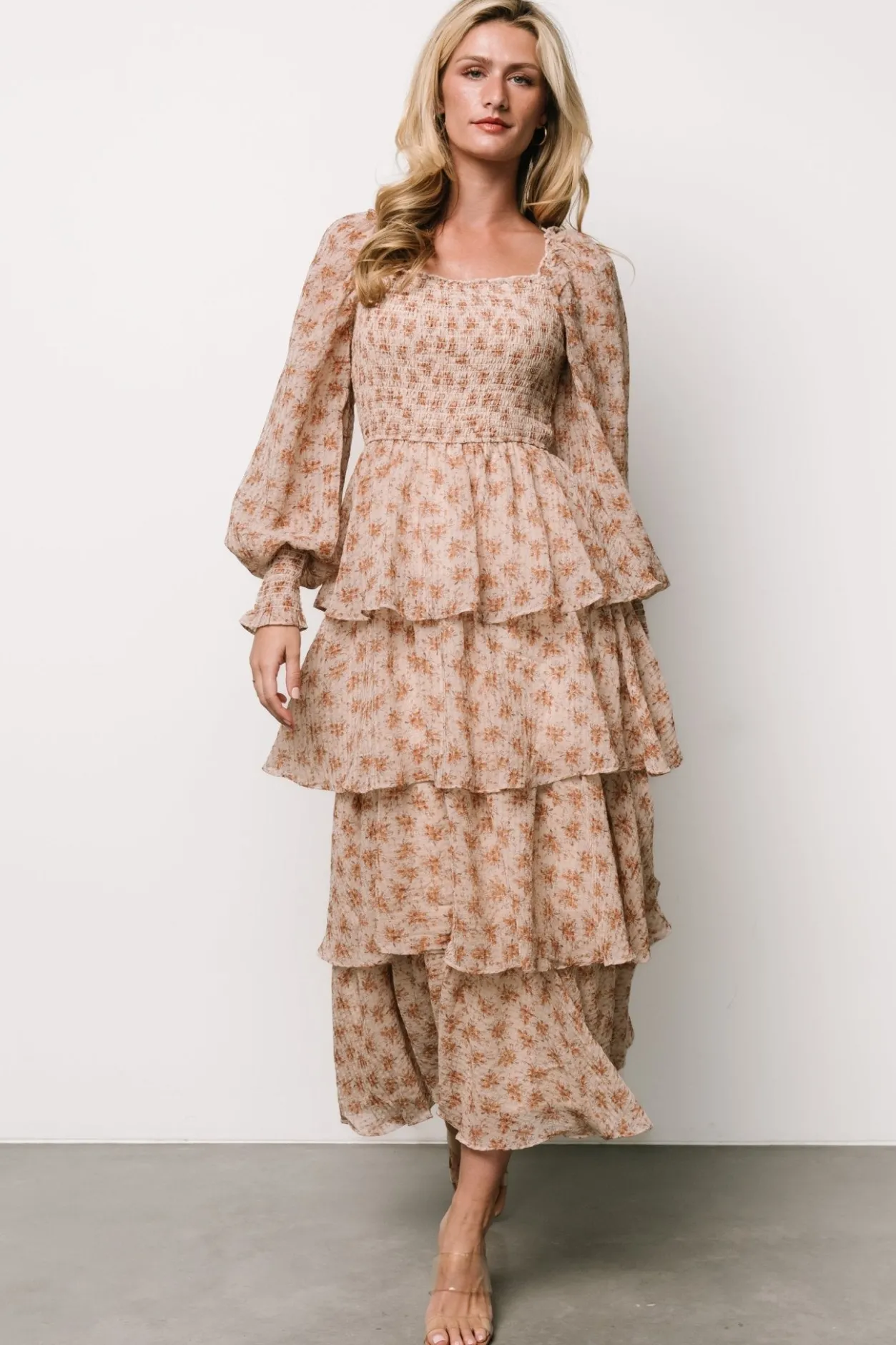 New Baltic Born Miranda Tiered Maxi Dress | Taupe Floral TaupeFloral