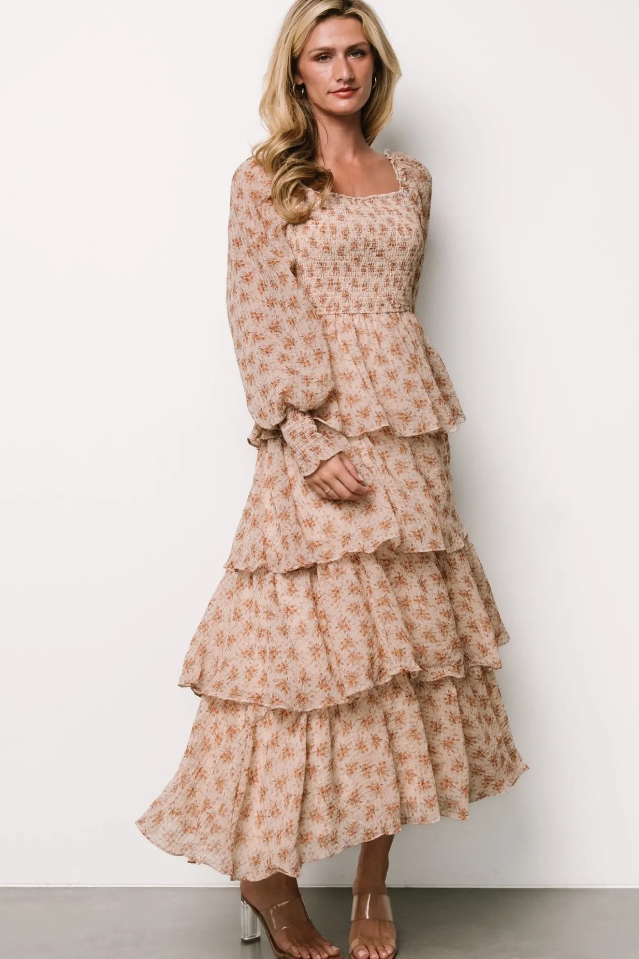 New Baltic Born Miranda Tiered Maxi Dress | Taupe Floral TaupeFloral