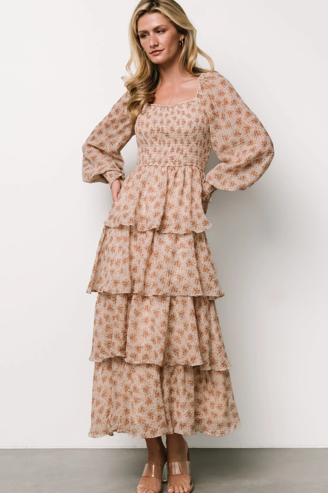 New Baltic Born Miranda Tiered Maxi Dress | Taupe Floral TaupeFloral