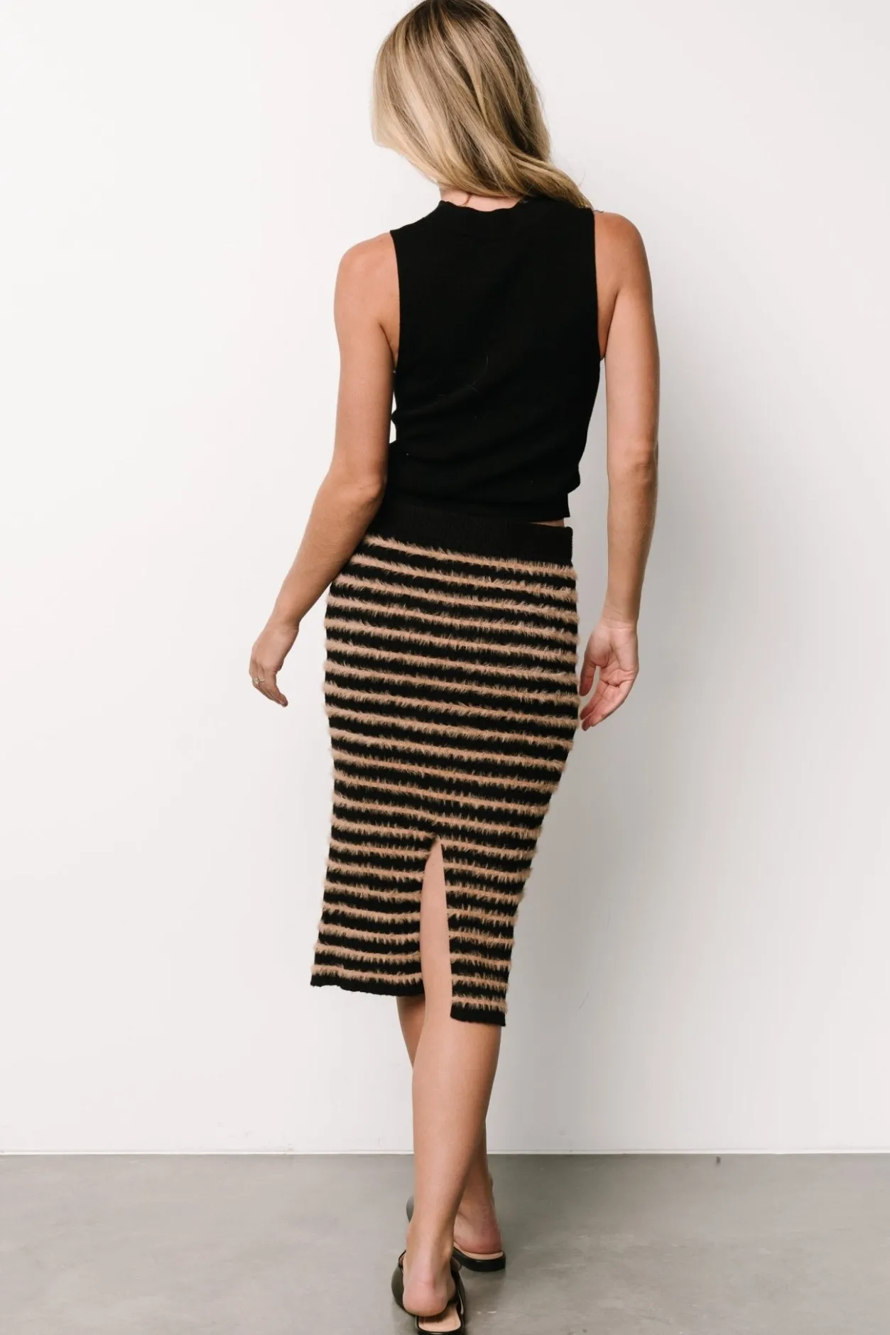 Clearance Baltic Born Mitzi Knit Midi Skirt | Black + Camel Black+Camel