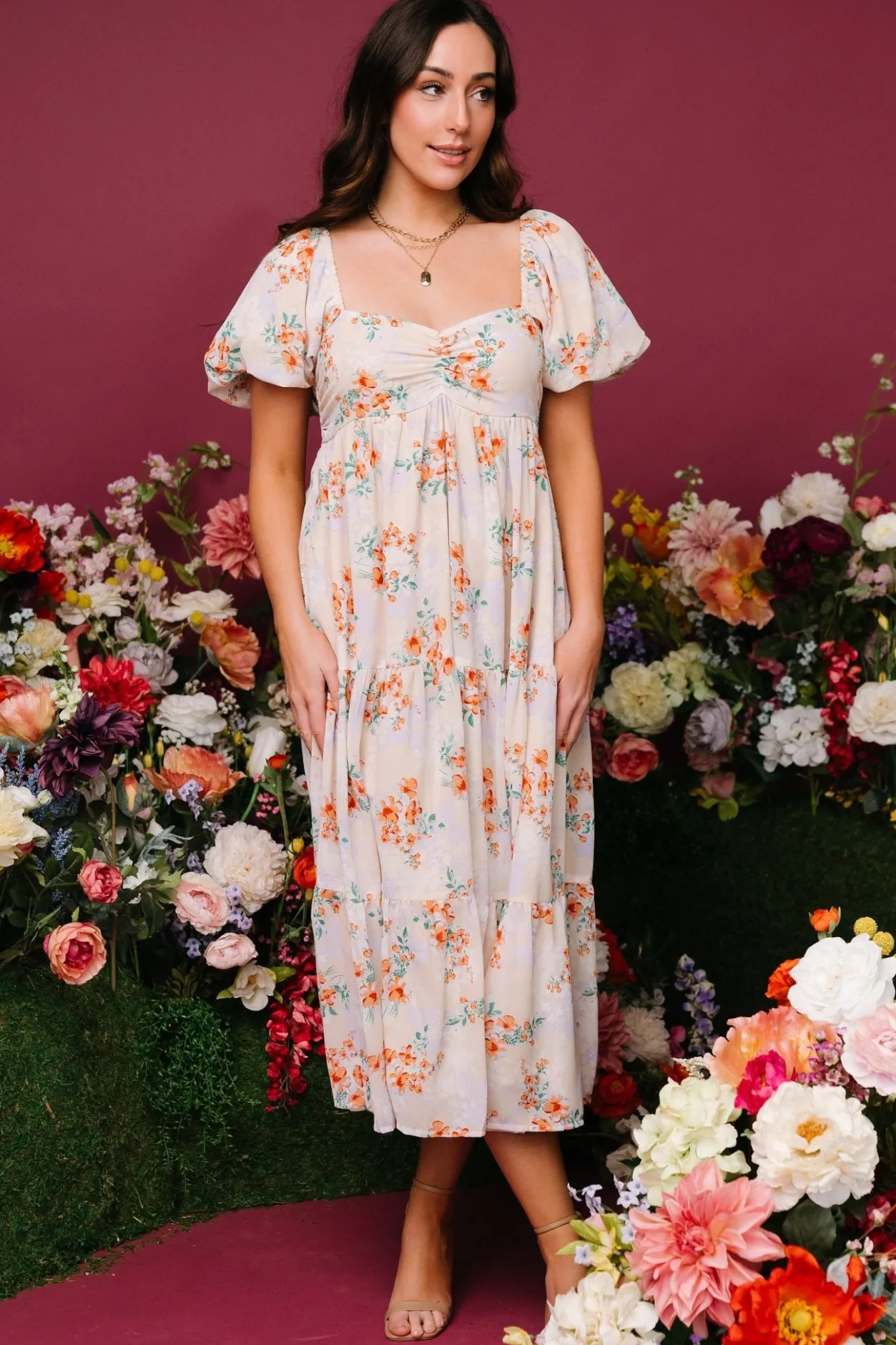 Online Baltic Born Molly Midi Dress | Cream Floral CreamFloral