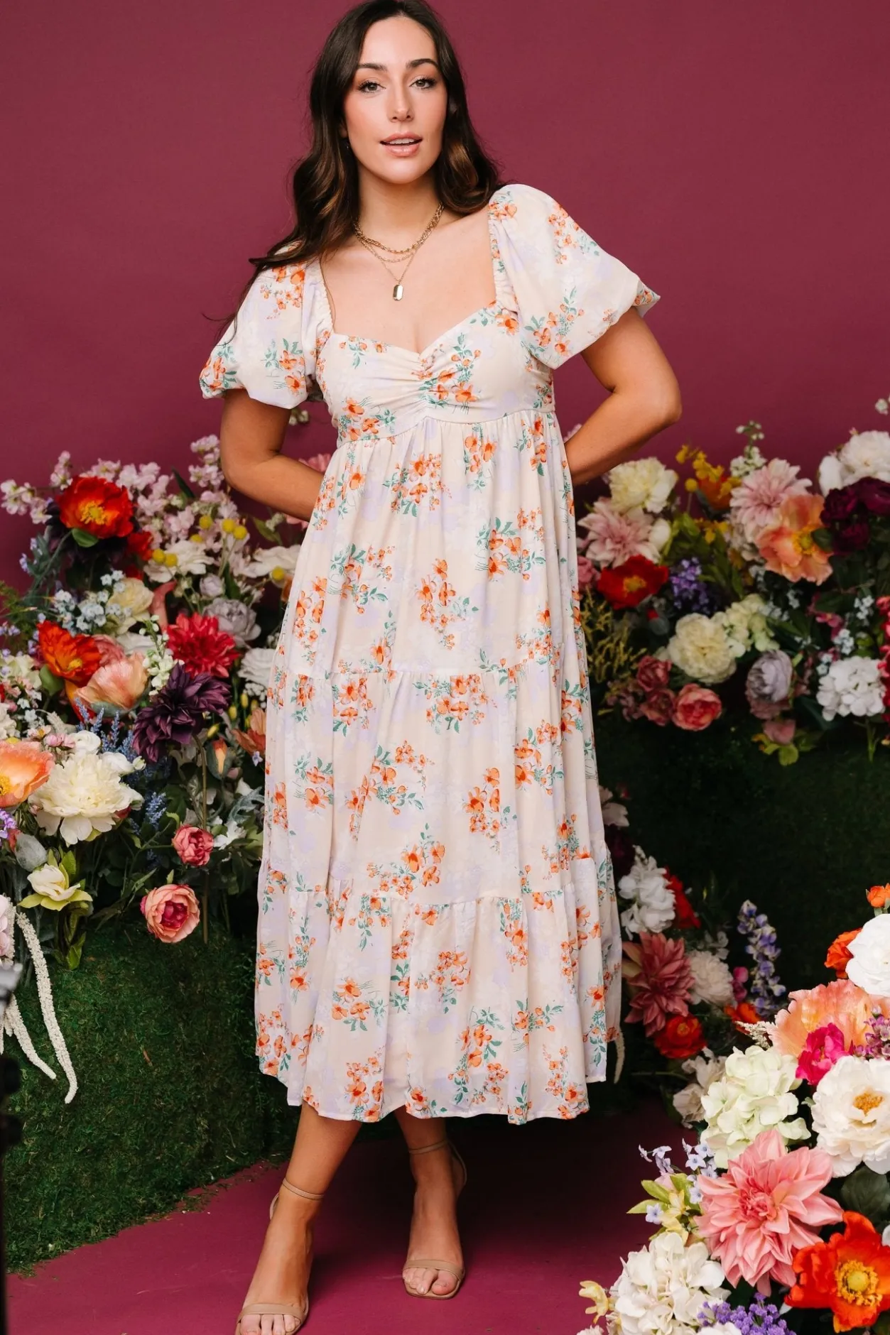 Online Baltic Born Molly Midi Dress | Cream Floral CreamFloral
