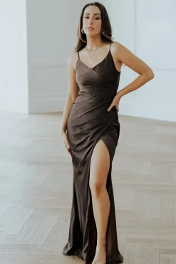 Online Baltic Born Monet Satin Gown | Dark Brown DarkBrown