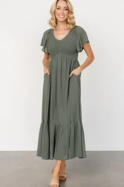 New Baltic Born Monica Smocked Dress | Dark Sage DarkSage