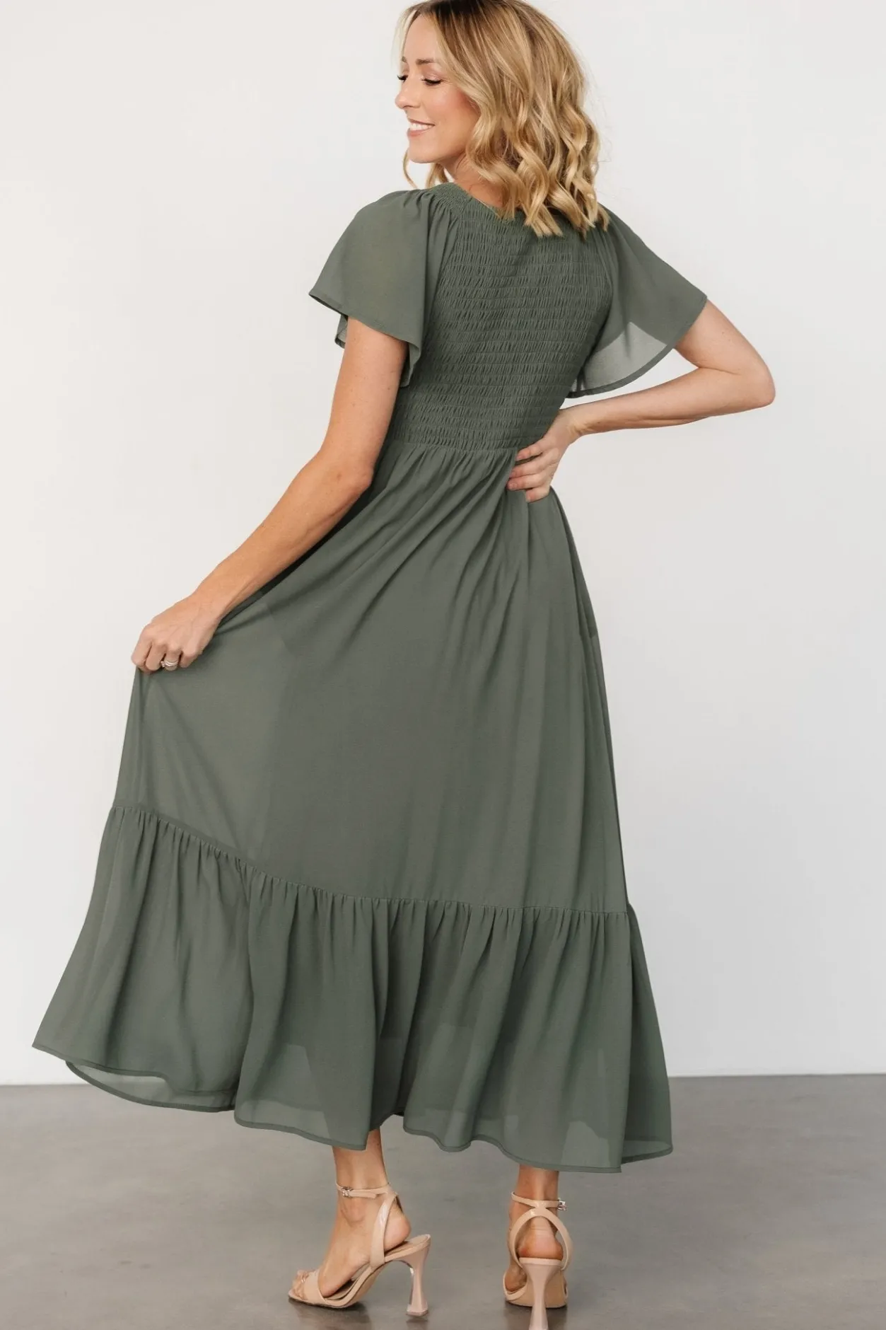 New Baltic Born Monica Smocked Dress | Dark Sage DarkSage