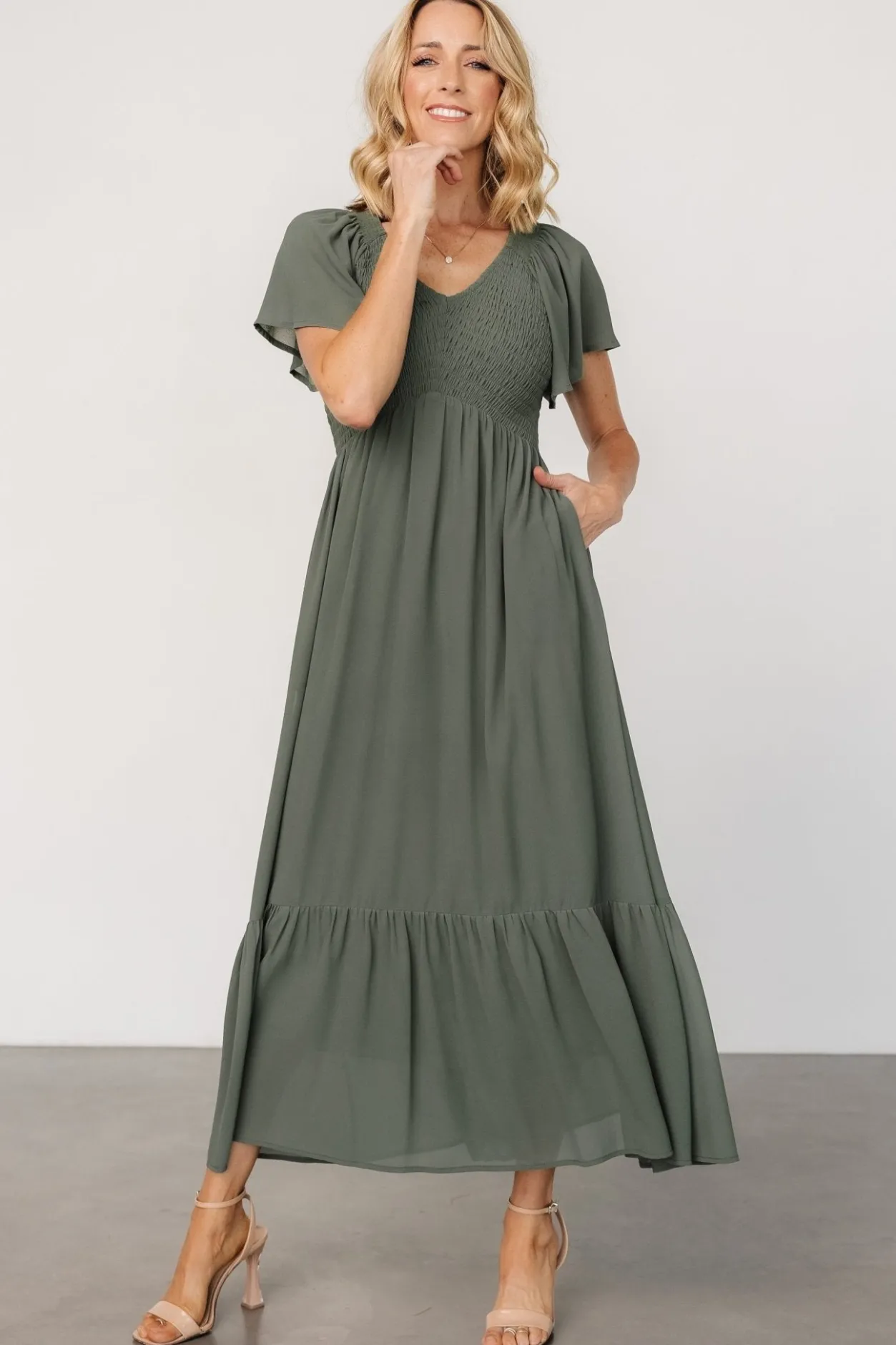 New Baltic Born Monica Smocked Dress | Dark Sage DarkSage