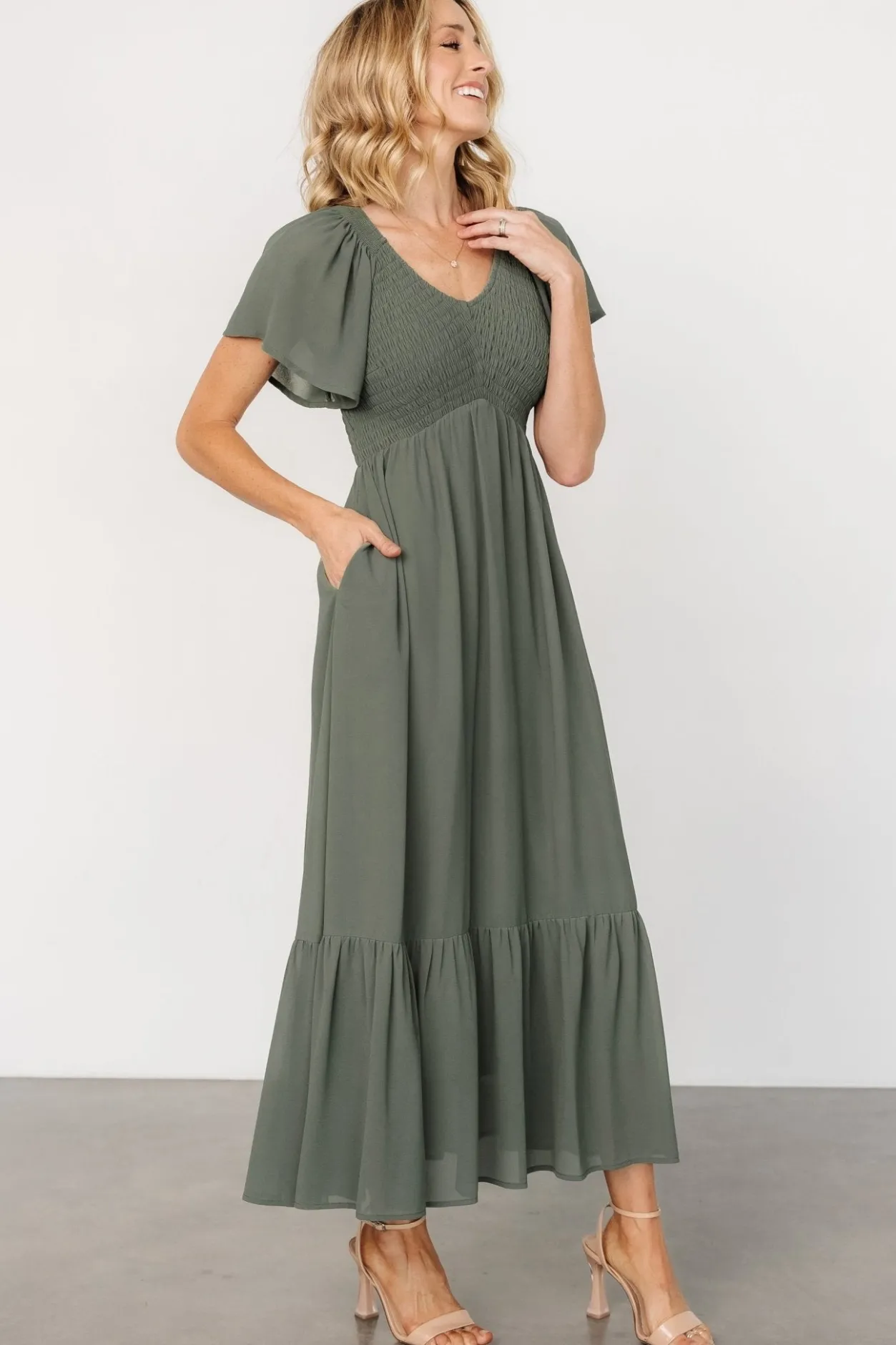 New Baltic Born Monica Smocked Dress | Dark Sage DarkSage