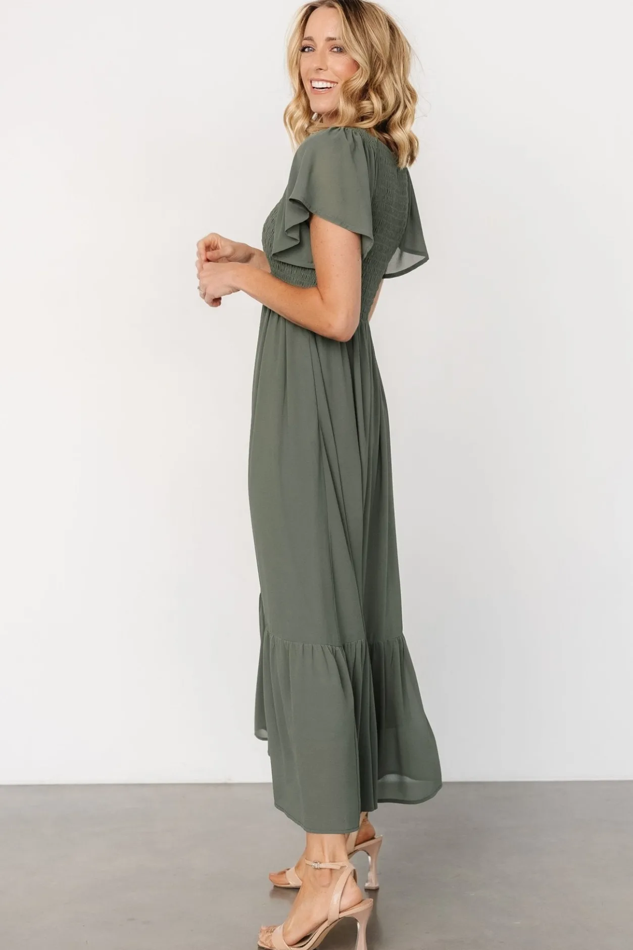New Baltic Born Monica Smocked Dress | Dark Sage DarkSage