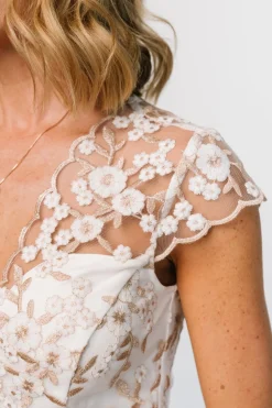 Clearance Baltic Born Monique Embroidered Midi Dress | White + Gold White+Gold