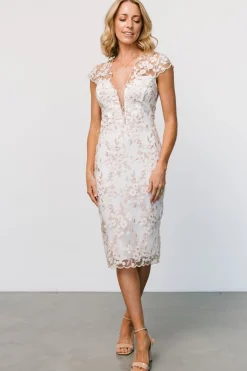 Clearance Baltic Born Monique Embroidered Midi Dress | White + Gold White+Gold