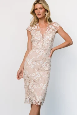 Online Baltic Born Monique Embroidered Midi Dress | Champagne