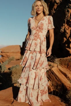 Sale Baltic Born Montaigne Ruffle Maxi Dress | Rose Floral RoseFloral