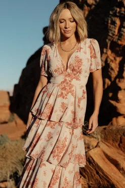 Sale Baltic Born Montaigne Ruffle Maxi Dress | Rose Floral RoseFloral