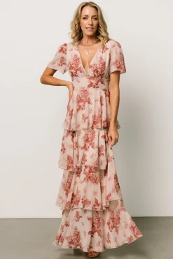 Sale Baltic Born Montaigne Ruffle Maxi Dress | Rose Floral RoseFloral