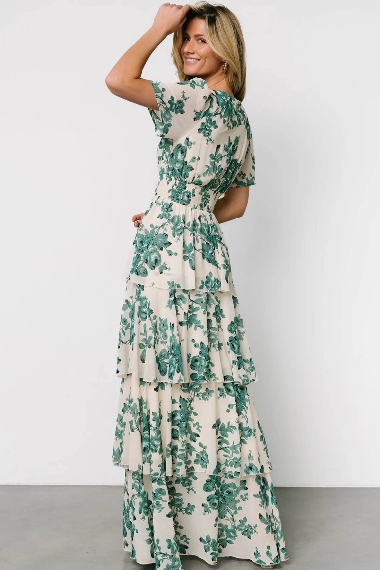Online Baltic Born Montaigne Ruffle Maxi Dress | Ivory + Green Floral Ivory+GreenFloral