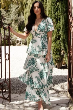 Online Baltic Born Montaigne Ruffle Maxi Dress | Ivory + Green Floral Ivory+GreenFloral