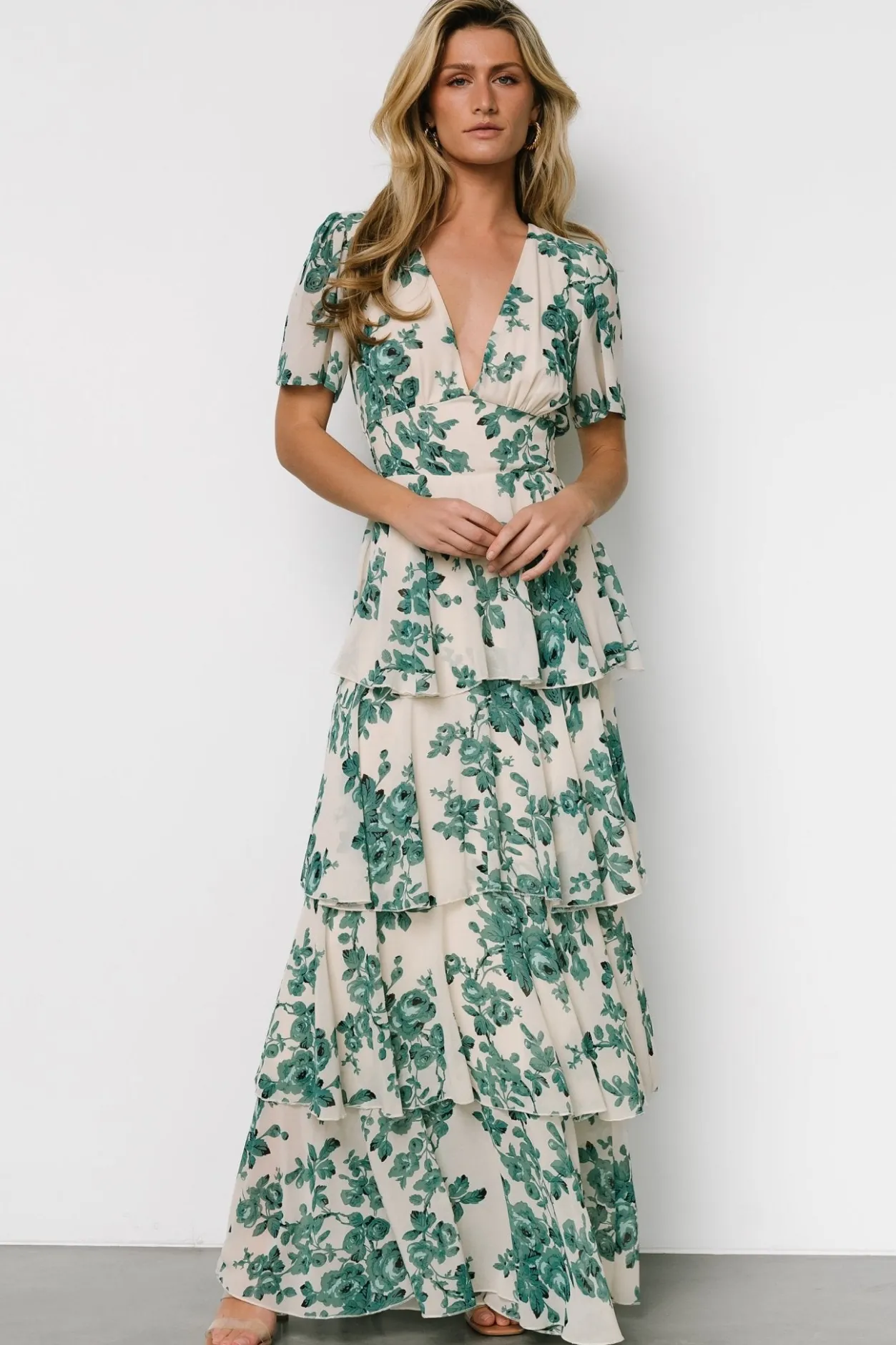 Online Baltic Born Montaigne Ruffle Maxi Dress | Ivory + Green Floral Ivory+GreenFloral