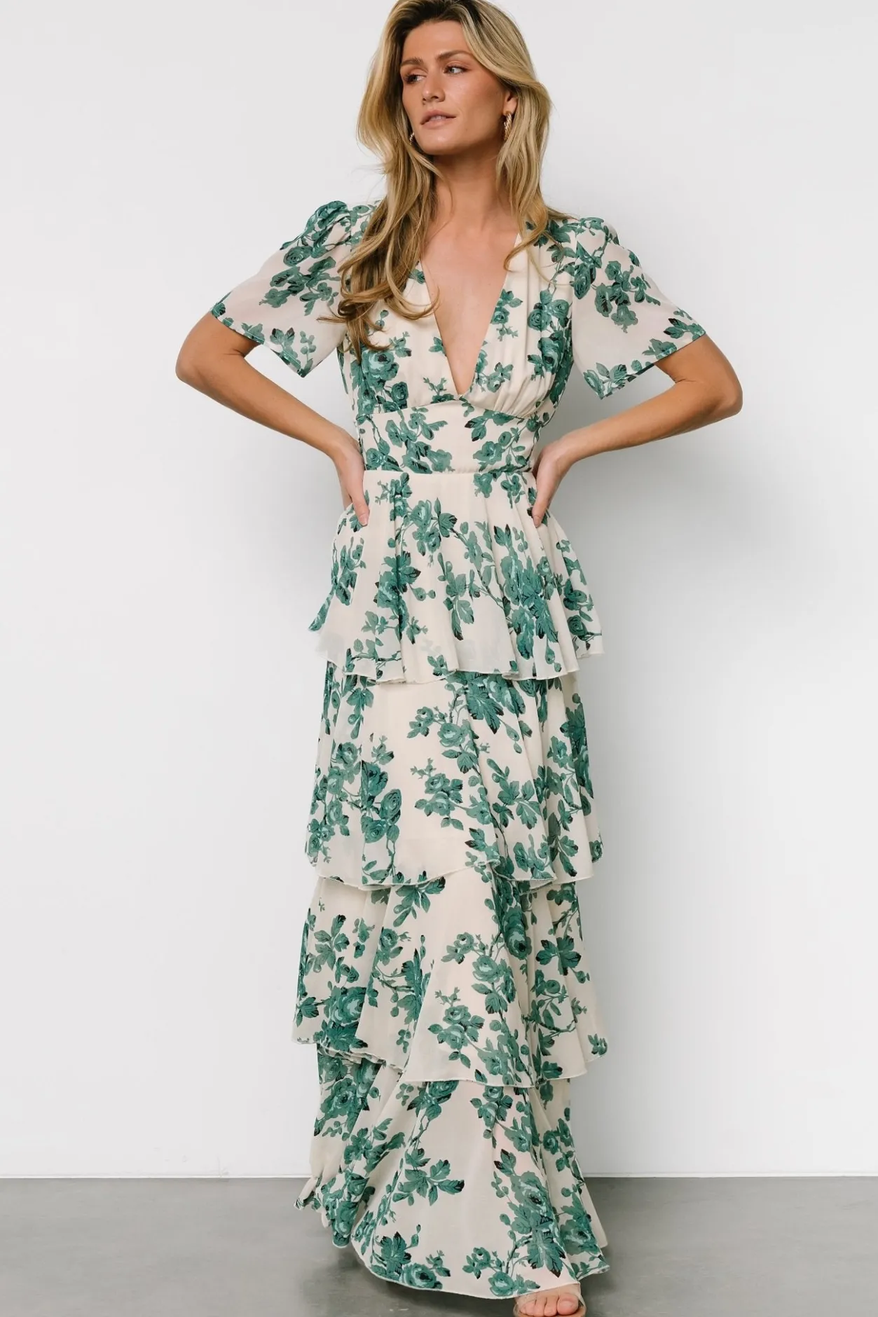 Online Baltic Born Montaigne Ruffle Maxi Dress | Ivory + Green Floral Ivory+GreenFloral
